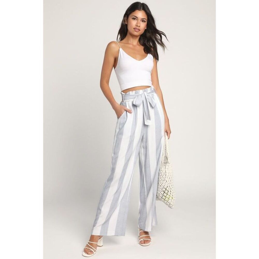 NWT Lulus Yacht About It White Striped Wide-leg Pants